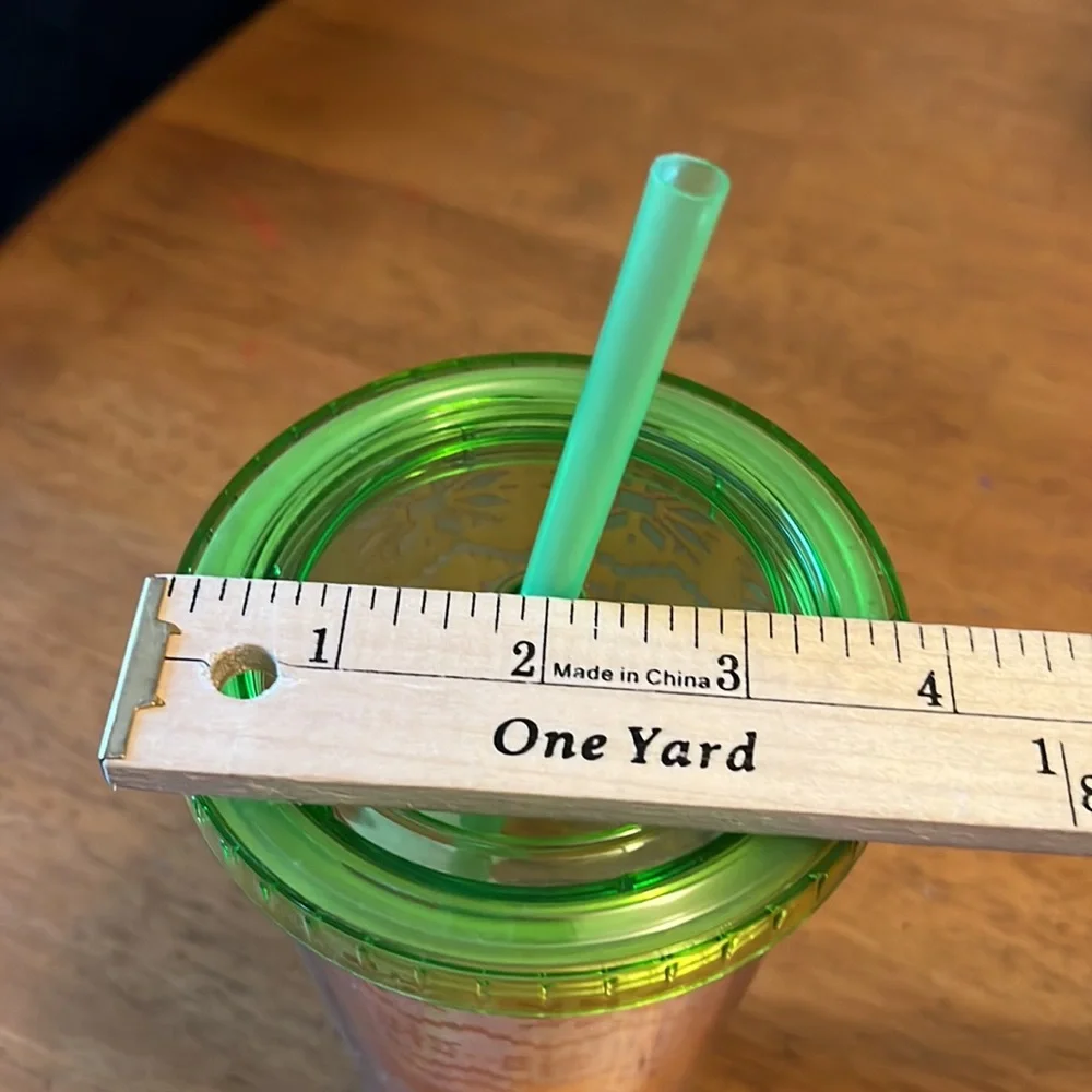 Double Wall Insulated Tumbler “JOY” with green top/straw, red knit patten